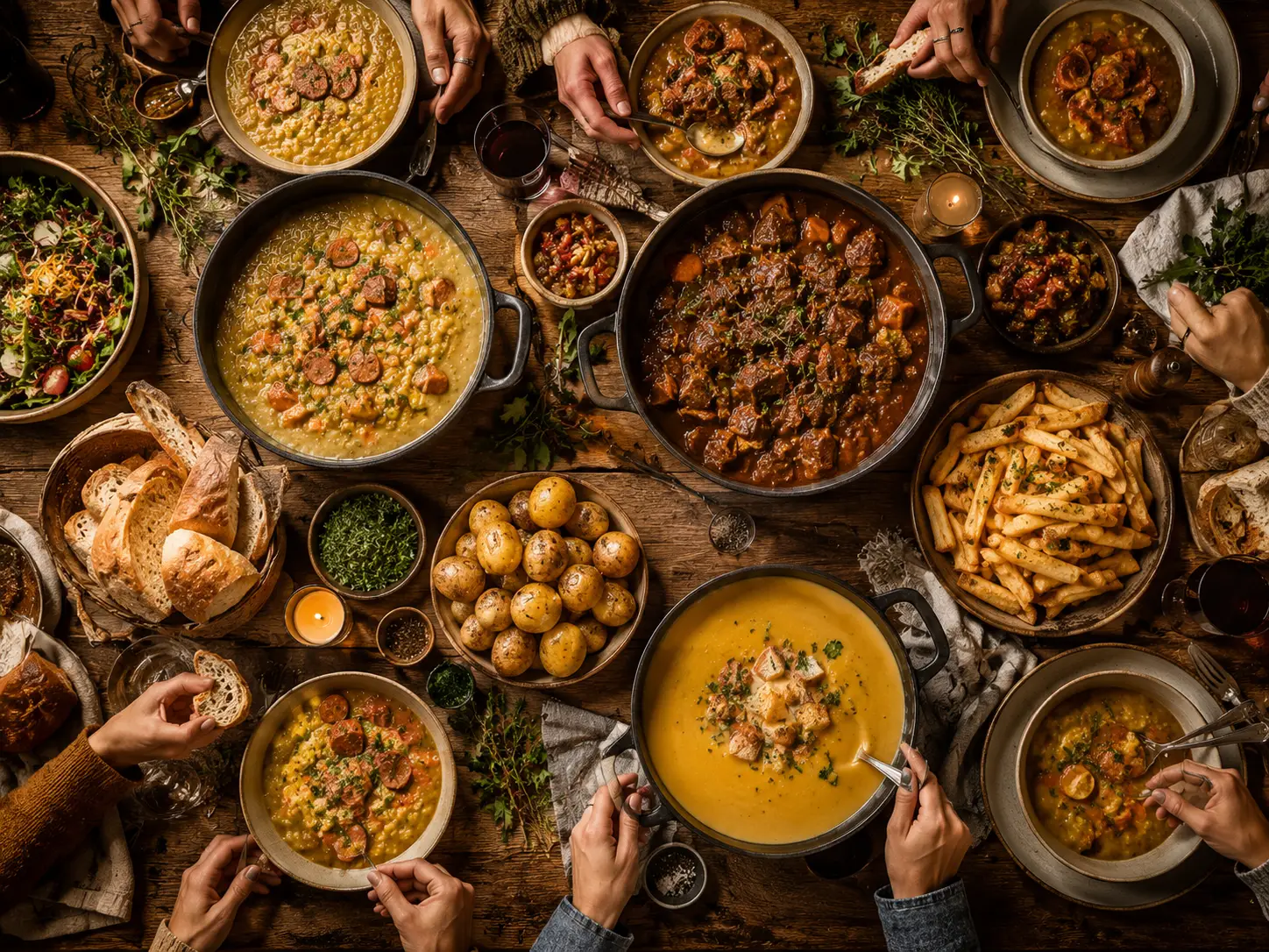 Een gedekte tafel vol gerechten van De Ketel